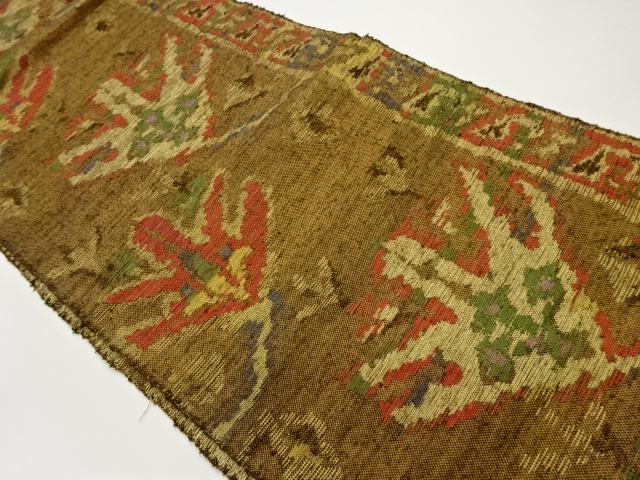 手織り紬抽象草花模様織出し名古屋帯